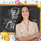Aperturee - Blackboard Blue Grid Back To School Photo Backdrop